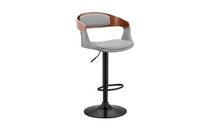 LCBNBAWABLGR BENSON ADJUSTABLE GRAY FAUX LEATHER AND WALNUT WOOD BAR STOOL WITH BLACK BASE ARMEN LIVING  LCBNBAWABLGR