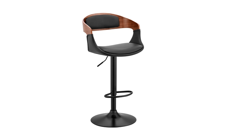 LCBNBAWABLBL BENSON ADJUSTABLE BLACK FAUX LEATHER AND WALNUT WOOD BAR STOOL WITH BLACK BASE ARMEN LIVING  LCBNBAWABLBL