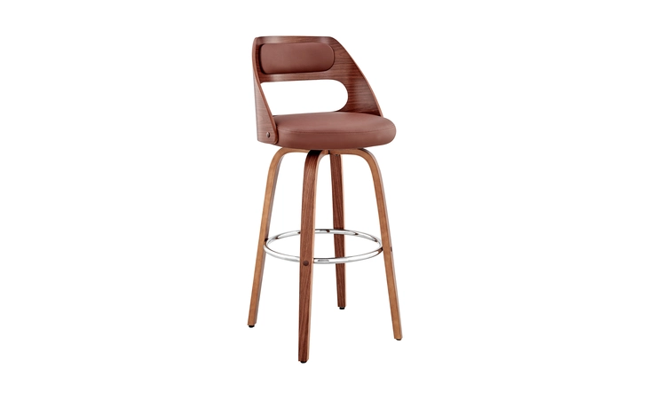 LCJUBAWABR30 JULIUS 30 BROWN FAUX LEATHER AND WALNUT WOOD BAR STOOL ARMEN LIVING  LCJUBAWABR30