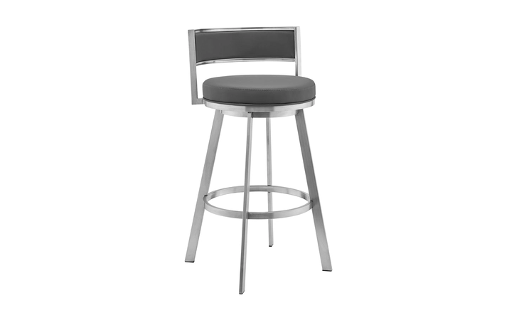 LCRMBABSGR26  ROMAN 26 GRAY FAUX LEATHER AND BRUSHED STAINLESS STEEL SWIVEL BAR STOOL