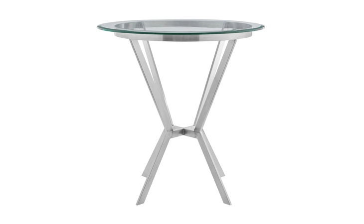 LCNMDIGLBS  NAOMI ROUND GLASS AND BRUSHED STAINLESS STEEL BAR TABLE