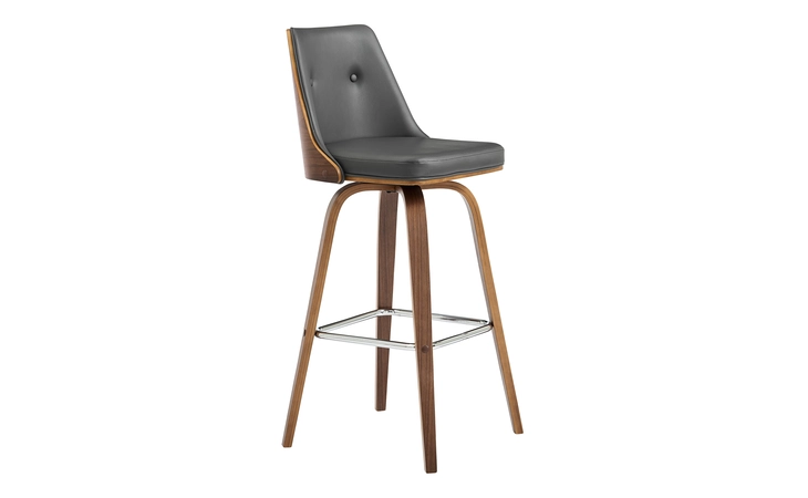 LCNLBAWAGR30 NOLTE 30 SWIVEL BAR STOOL IN GRAY FAUX LEATHER AND WALNUT WOOD ARMEN LIVING  LCNLBAWAGR30