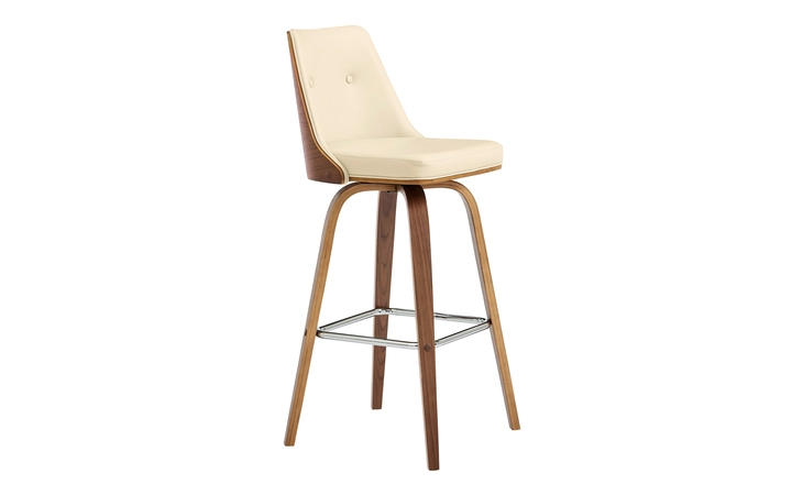 LCNLBAWACR30 NOLTE 30 SWIVEL BAR STOOL IN CREAM FAUX LEATHER AND WALNUT WOOD ARMEN LIVING  LCNLBAWACR30