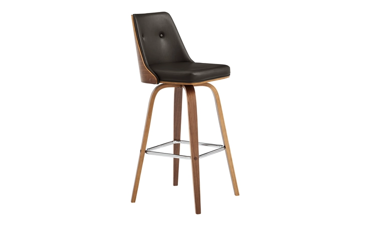 LCNLBAWABR30 NOLTE 30 SWIVEL BAR STOOL IN BROWN FAUX LEATHER AND WALNUT WOOD ARMEN LIVING  LCNLBAWABR30