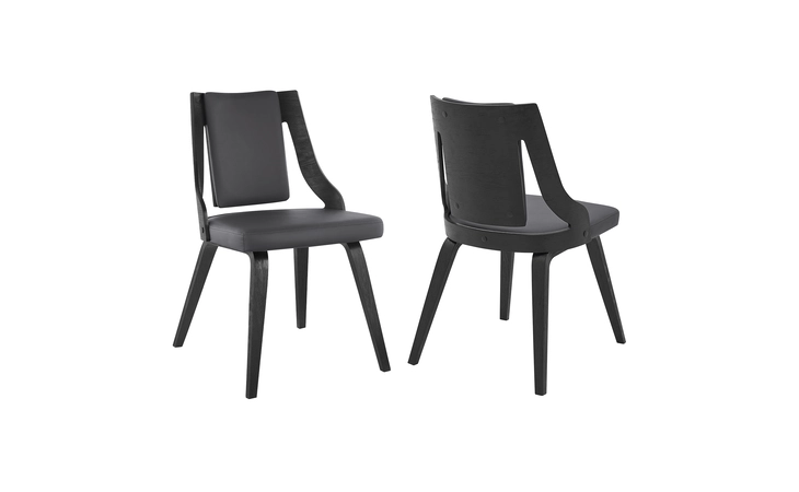 LCANSIBLGR  ANISTON GRAY FAUX LEATHER AND BLACK WOOD DINING CHAIRS - SET OF 2