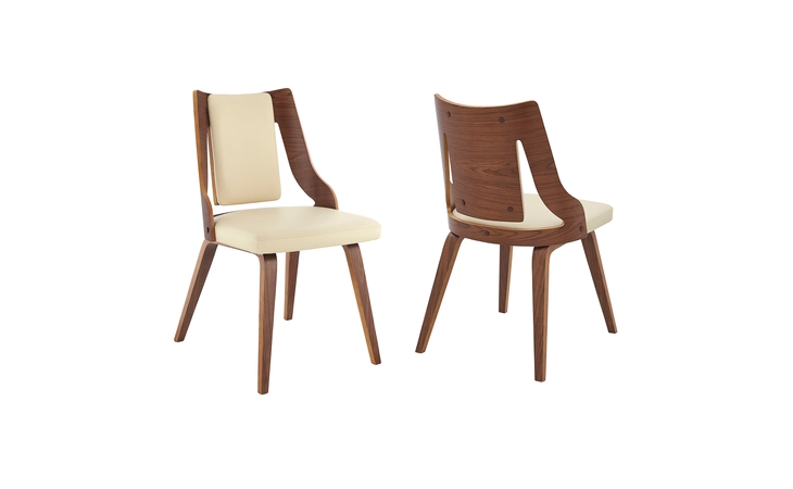 LCANSIWACR  ANISTON CREAM FAUX LEATHER AND WALNUT WOOD DINING CHAIRS - SET OF 2