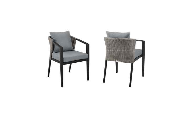 LCPFSIGR  PALMA OUTDOOR PATIO DINING CHAIRS IN ALUMINUM AND WICKER WITH GRAY CUSHIONS - SET OF 2