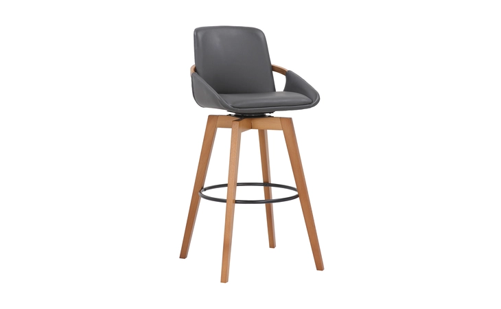 LCBABAWAGR30 BAYLOR 30 GRAY FAUX LEATHER AND WALNUT WOOD SWIVEL BAR STOOL ARMEN LIVING  LCBABAWAGR30