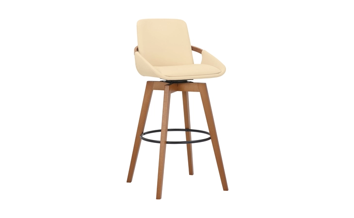 LCBABAWACR30 BAYLOR 30 CREAM FAUX LEATHER AND WALNUT WOOD SWIVEL BAR STOOL ARMEN LIVING  LCBABAWACR30