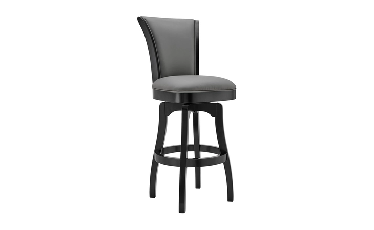 LCRABASIBLGR26  RALEIGH 26 COUNTER HEIGHT SWIVEL BARSTOOL IN BLACK FINISH AND GRAY FAUX LEATHER