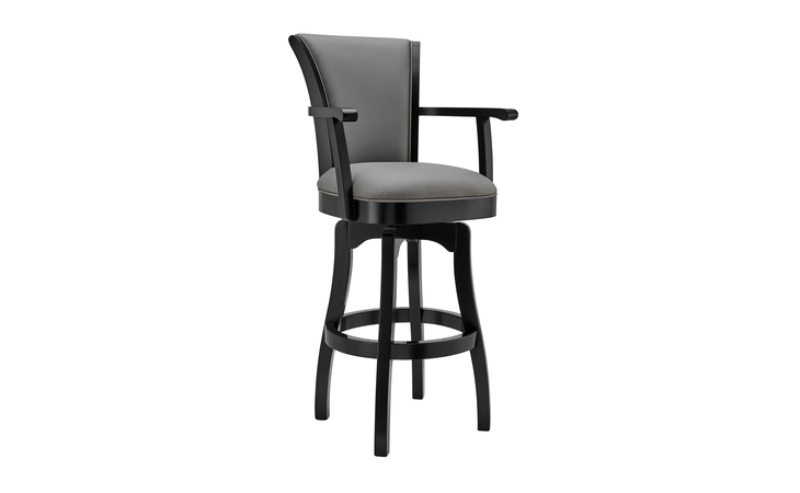 LCRABAARBLGR26  RALEIGH 26 COUNTER HEIGHT SWIVEL GRAY FAUX LEATHER AND BLACK WOOD ARM BAR STOOL