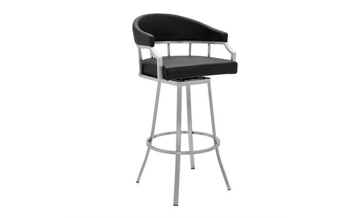 LCVLBABSBL30  VALERIE SWIVEL MODERN BLACK FAUX LEATHER 30 BARSTOOL IN BRUSHED STAINLESS STEEL FINISH