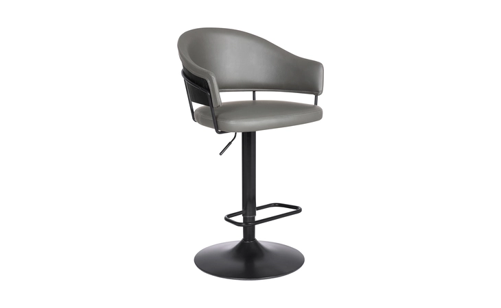 LCBOBABLGR  BRODY ADJUSTABLE HEIGHT SWIVEL GRAY FAUX LEATHER AND BLACK WOOD AND METAL BASE BAR STOOL