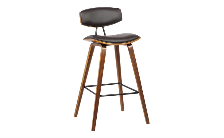 LCFOBAWABR30 FOX 28.5 BAR HEIGHT BROWN FAUX LEATHER AND WALNUT WOOD MID-CENTURY MODERN BAR STOOL ARMEN LIVING  LCFOBAWABR30