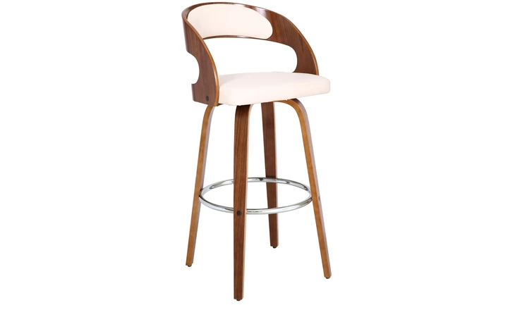 LCSHBACRWA30 SHELLY 30 BAR HEIGHT SWIVEL CREAM FAUX LEATHER AND WALNUT WOOD BAR STOOL ARMEN LIVING  LCSHBACRWA30