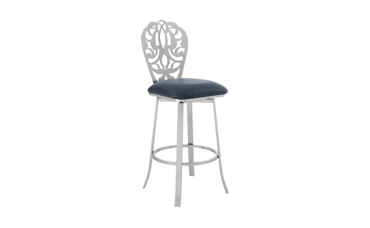 LCCHBABSGR26  CHERIE CONTEMPORARY 26 COUNTER HEIGHT BARSTOOL IN BRUSHED STAINLESS STEEL FINISH AND GRAY FAUX LEATHER