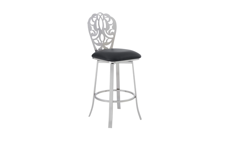 LCCHBABSBL30  CHERIE CONTEMPORARY 30 BAR HEIGHT BARSTOOL IN BRUSHED STAINLESS STEEL FINISH AND BLACK FAUX LEATHER