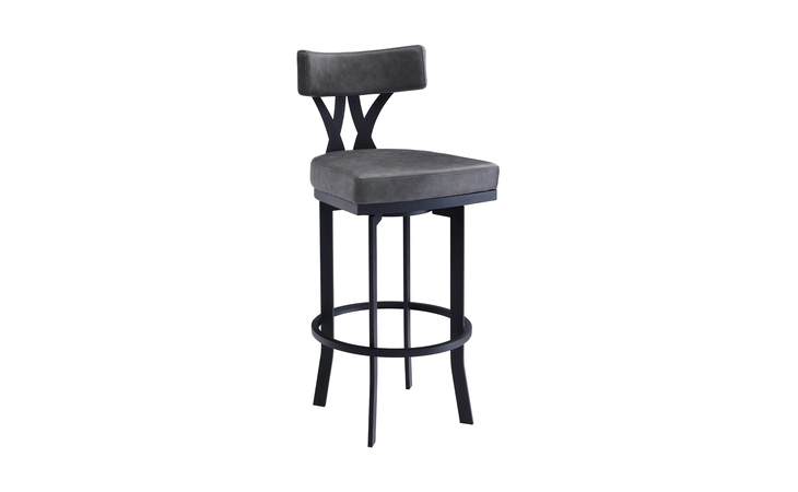 LCNTBABLVG30  NATALIE 30 BAR HEIGHT VINTAGE GRAY FAUX LEATHER UPHOLSTERY AND BLACK METAL BAR STOOL