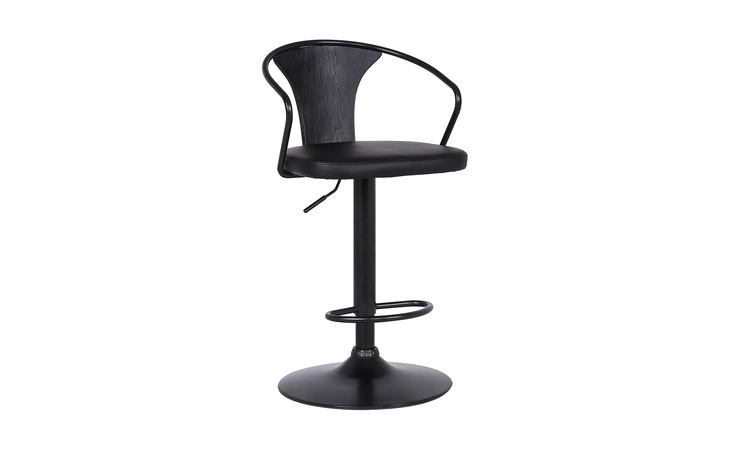 LCEASWBABLBL  EAGLE ADJUSTABLE HEIGHT SWIVEL BLACK FAUX LEATHER AND WOOD BAR STOOL WITH BLACK METAL BASE