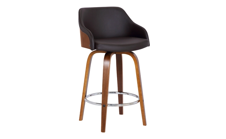 LCAEBAWABR30 ALEC 30 BAR HEIGHT SWIVEL BROWN FAUX LEATHER AND WALNUT WOOD BAR STOOL ARMEN LIVING  LCAEBAWABR30