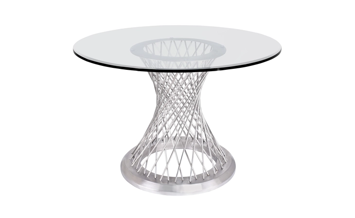 LCCPDIBABS  CALYPSO CONTEMPORARY DINING TABLE IN BRUSHED STAINLESS STEEL WITH CLEAR TEMPERED GLASS TOP