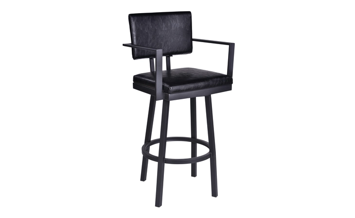 LCBBARBABLVB26  BALBOA 26 COUNTER HEIGHT SWIVEL VINTAGE BLACK FAUX LEATHER AND METAL BAR STOOL WITH ARMS