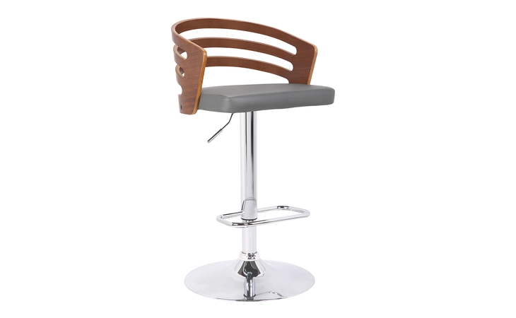 LCADSWBAGRWA ADELE ADJUSTABLE HEIGHT SWIVEL GRAY FAUX LEATHER AND WALNUT WOOD BAR STOOL WITH CHROME BASE ARMEN LIVING  LCADSWBAGRWA