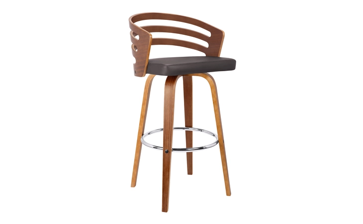 LCJYBABRWA30 JAYDEN 30 BAR HEIGHT SWIVEL BROWN FAUX LEATHER AND WALNUT WOOD BAR STOOL ARMEN LIVING  LCJYBABRWA30