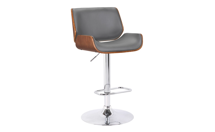 LCLOSWBAGRWA  LONDON GRAY FAUX LEATHER ADJUSTABLE HEIGHT SWIVEL WALNUT WOOD AND CHROME BAR STOOL