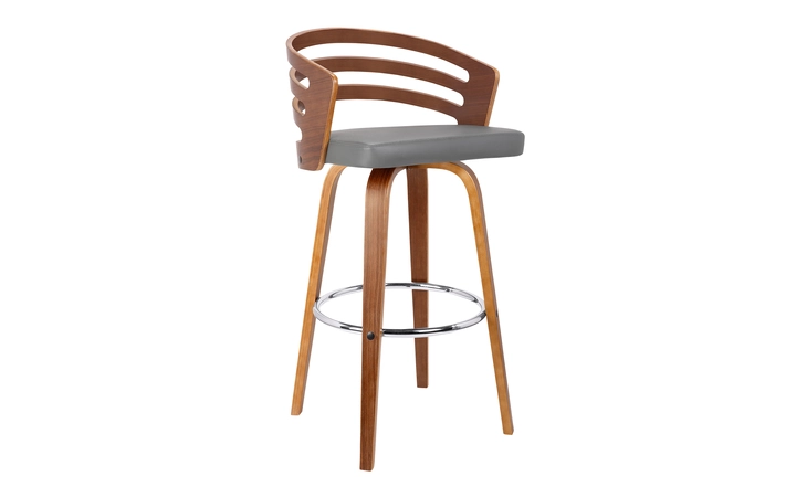 LCJYBAGRWA30 JAYDEN 30 BAR HEIGHT SWIVEL GRAY FAUX LEATHER AND WALNUT WOOD BAR STOOL ARMEN LIVING  LCJYBAGRWA30