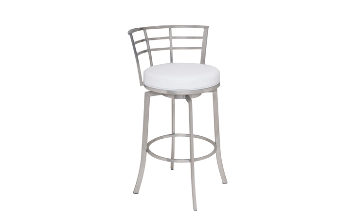 LCVI26BAWH  VIPER 26 COUNTER HEIGHT SWIVEL WHITE FAUX LEATHER AND BRUSHED STAINLESS STEEL BAR STOOL
