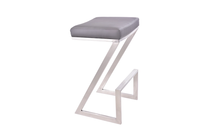 LCAT26BAGR  ATLANTIS 26 COUNTER HEIGHT BACKLESS GRAY FAUX LEATHER AND BRUSHED STAINLESS STEEL BAR STOOL