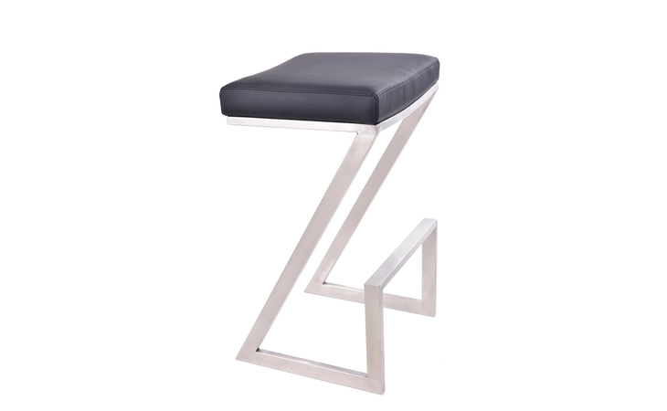 LCAT26BABLK  ATLANTIS 26 COUNTER HEIGHT BACKLESS BLACK FAUX LEATHER AND BRUSHED STAINLESS STEEL BAR STOOL