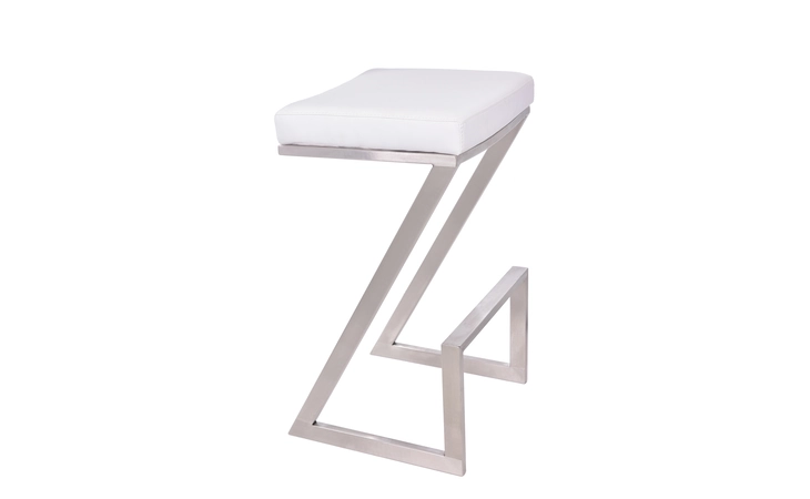 LCAT26BAWH  ATLANTIS 26 COUNTER HEIGHT BACKLESS WHITE FAUX LEATHER AND BRUSHED STAINLESS STEEL BAR STOOL