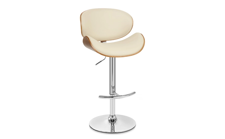 LCNABACRWA NAPLES CREAM FAUX LEATHER ADJUSTABLE HEIGHT SWIVEL WALNUT WOOD AND CHROME BASE BAR STOOL ARMEN LIVING  LCNABACRWA