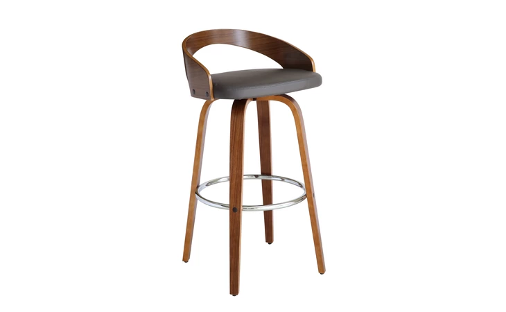 LCSOBAGRWA30 SONIA 30 BAR HEIGHT SWIVEL GRAY FAUX LEATHER AND WALNUT WOOD BAR STOOL ARMEN LIVING  LCSOBAGRWA30