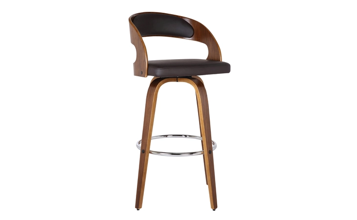 LCSHBABRWA30 SHELLY 30 BAR HEIGHT SWIVEL BROWN FAUX LEATHER AND WALNUT WOOD BAR STOOL ARMEN LIVING  LCSHBABRWA30