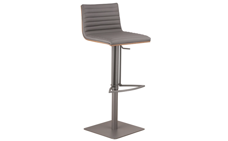 LCCASWBAGRBA  CAF ADJUSTABLE HEIGHT SWIVEL GRAY FAUX LEATHER AND WALNUT WOOD BAR STOOL WITH GRAY METAL BASE