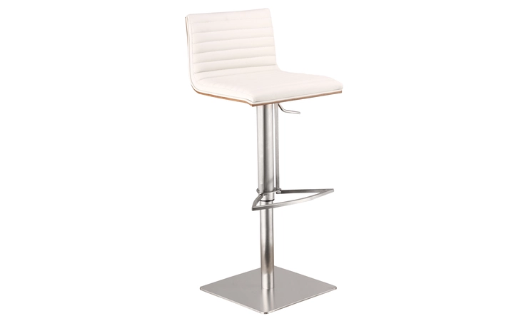 LCCASWBAWHB201  CAF ADJUSTABLE HEIGHT SWIVEL WHITE FAUX LEATHER AND WALNUT BAR STOOL WITH BRUSHED STAINLESS STEEL BASE
