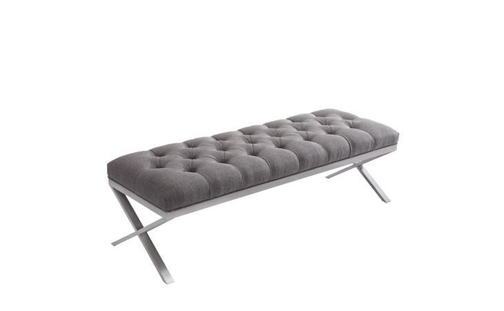 LCMIBEGR  MILO BENCH IN BRUSHED STAINLESS STEEL FINISH WITH GRAY FABRIC