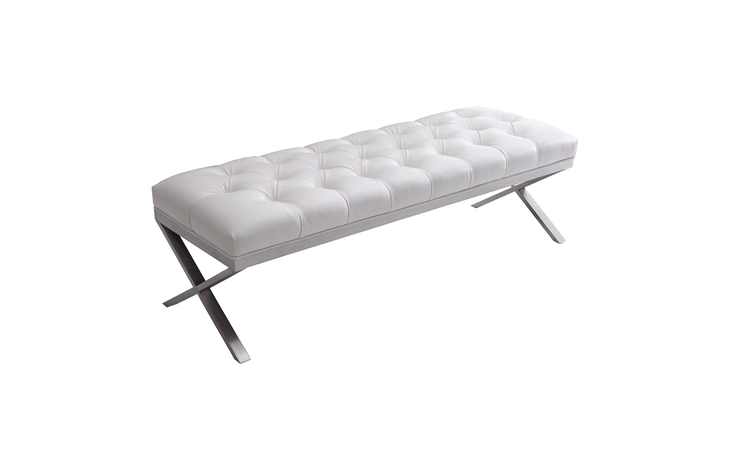 LCMIBEWH  MILO BENCH IN BRUSHED STAINLESS STEEL FINISH WITH WHITE PU