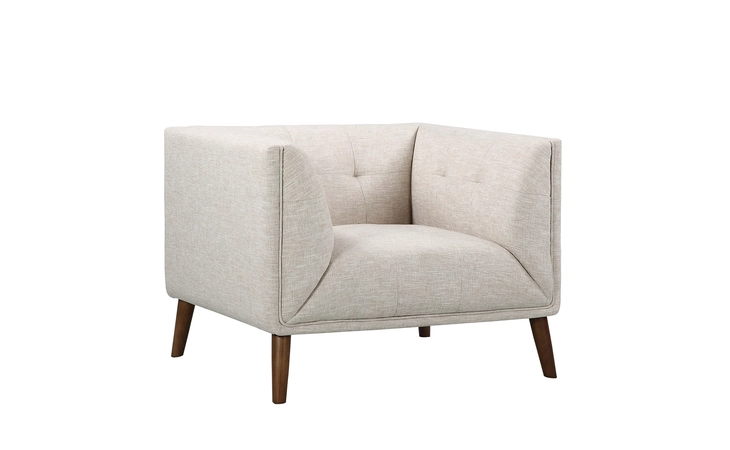 LCHU1BE  HUDSON MID-CENTURY BUTTON-TUFTED CHAIR IN BEIGE LINEN AND WALNUT LEGS