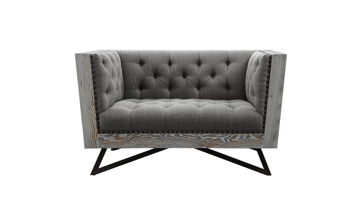 LCRE1GR REGIS CONTEMPORARY CHAIR IN GRAY FABRIC WITH BLACK METAL FINISH LEGS AND ANTIQUE BROWN NAILHEAD ACCENTS ARMEN LIVING  LCRE1GR