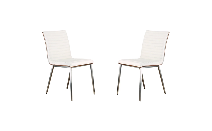 LCCACHWHB201  CAF BRUSHED STAINLESS STEEL DINING CHAIR IN WHITE FAUX LEATHER WITH WALNUT BACK - SET OF 2
