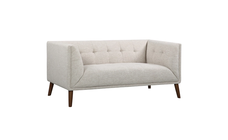 LCHU2BE  HUDSON MID-CENTURY BUTTON-TUFTED LOVESEAT IN BEIGE LINEN AND WALNUT LEGS