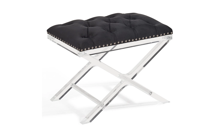 LCCOOTBL  CODY MODERN AND CONTEMPORARY TUFTED OTTOMAN IN BLACK VELVET WITH ACRYLIC LEGS