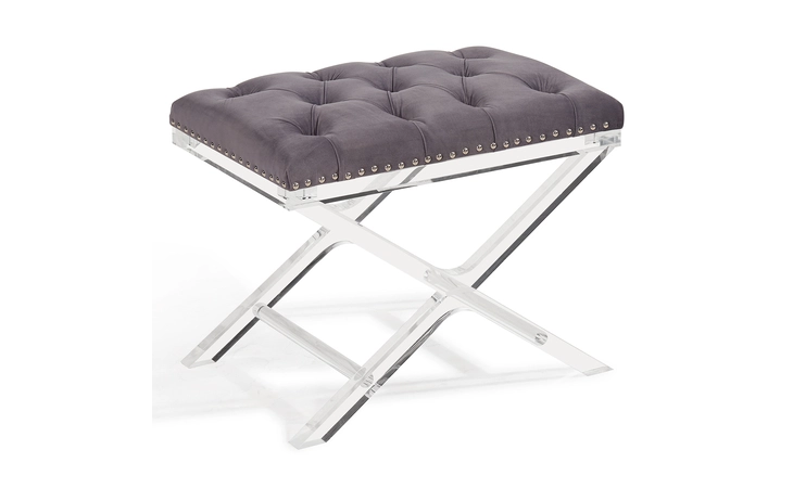 LCCOOTGRAY  CODY MODERN AND CONTEMPORARY TUFTED OTTOMAN IN GRAY VELVET WITH ACRYLIC LEGS