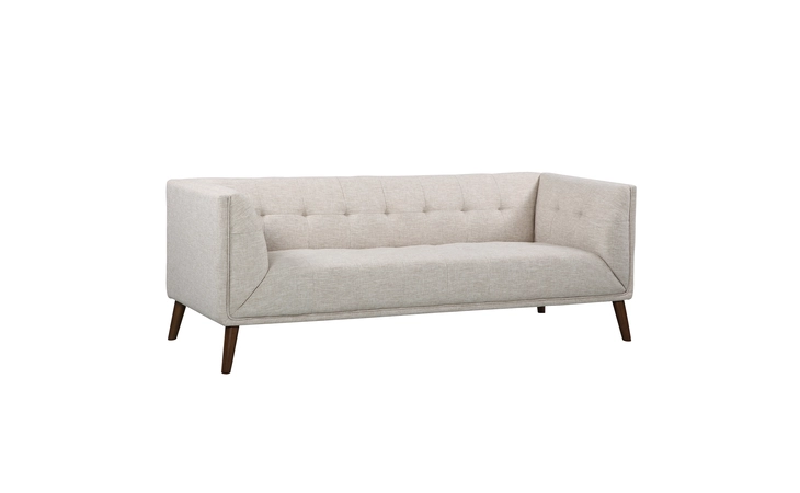 LCHU3BE  HUDSON MID-CENTURY BUTTON-TUFTED SOFA IN BEIGE LINEN AND WALNUT LEGS
