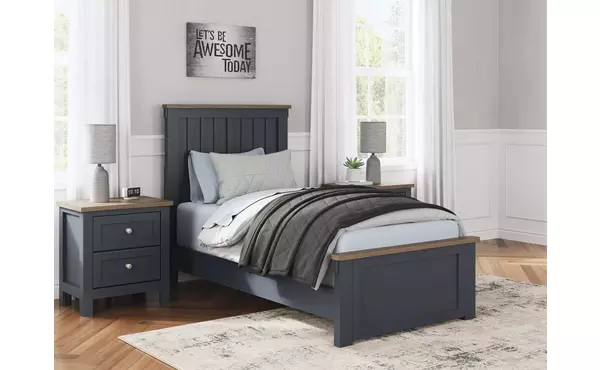 landocken brown/blue twin panel footboard w/slats by ashley