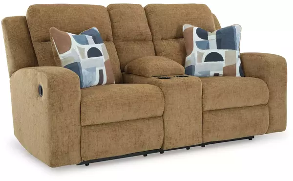 kanlow honey dbl rec loveseat w/console by ashley